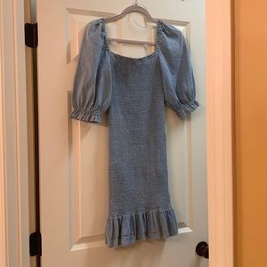 Pink Blush jean smocked maternity dress